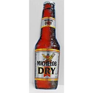 MICHELOB DRY Metal Beer Bottle shaped Advertising Sign Sticker 30"x8.5"